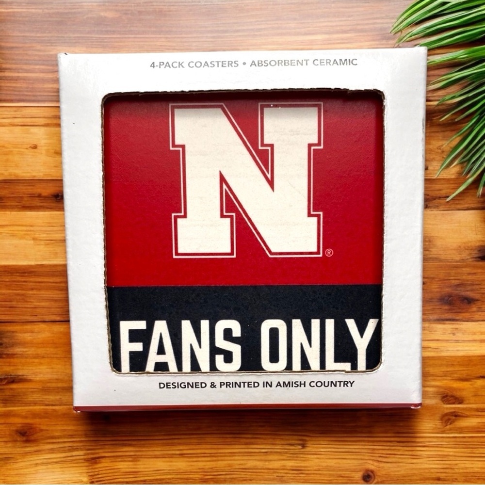Nebraska Huskers “Fans Only” Absorbent Ceramic Coaster Set (4-Pack)